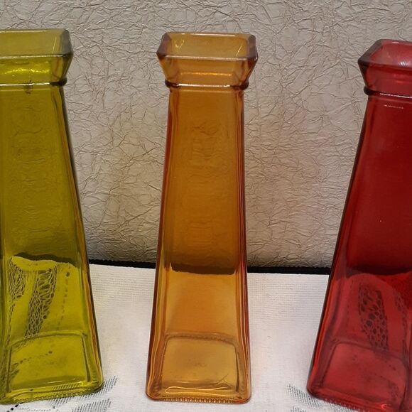 JEWEL Colored Glass Bud Vases SET 3 Square Flower Vases Centerpiece - Picture 3 of 7